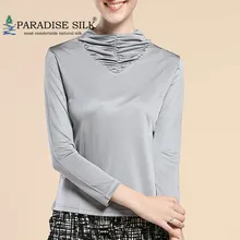 Женская рубашка с длинными рукавами чистый шелк вязать плиссированные водолазки нижнее белье Топ Размер M L XL XXL