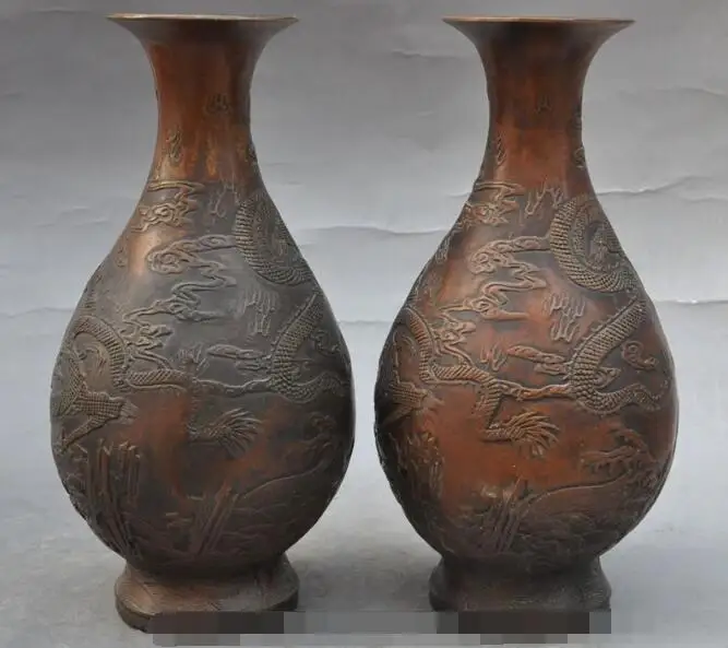 

song voge gem S6463 marked old Chinese bronze dynasty palace dragon beast statue Bottle Pot Vase Jar