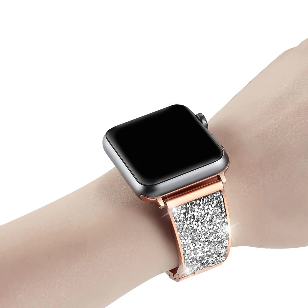 URVOI Блестящий ремешок для apple watch series 3 2 1 ремешок для iwatch роскошный блестящий циркониевый браслет современный дизайн 38 42 мм