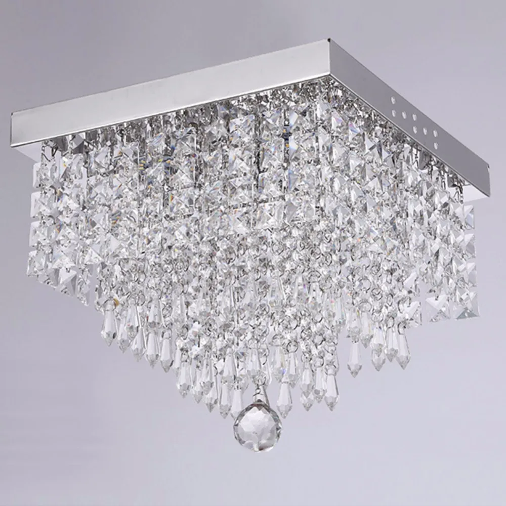 

LAMPLAB Modern K9 Crystal LED Square Ceiling Chandelier Lights Loft Decor ceiling lampG4 Living Room Modern Chrome Pendent Lamp