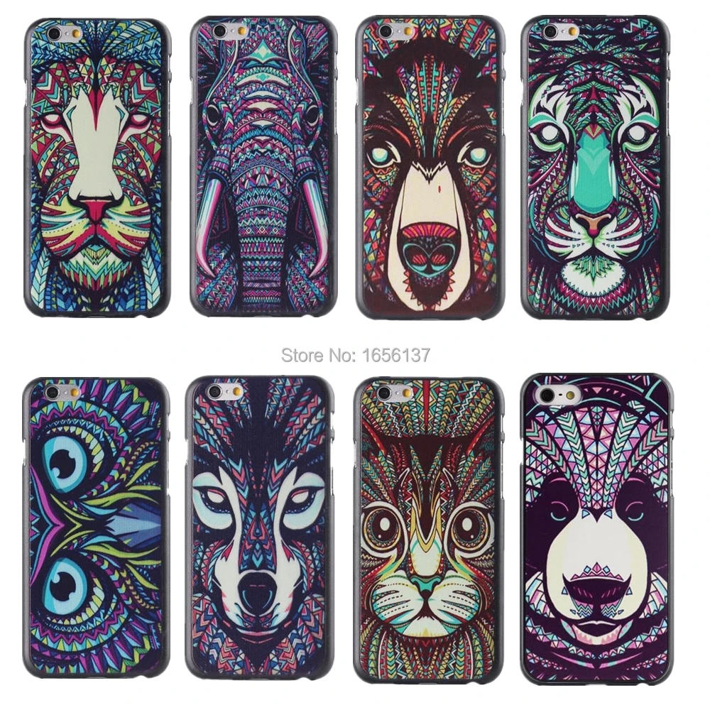 

For iPhone 6 6G 4.7" Case Cover New Fashion Cute Aztec Animal Elephant Tiger Owl Orangutan Bear Kitten Wolf Painted Back Lucky