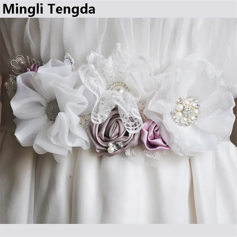 

Mingli Tengda 2018 New High Quality Handmade Wedding Dress Belt Flowers and Beading Belt Bridal Belt For Women ceinture mariage