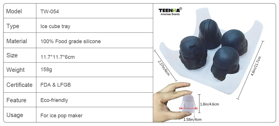 TEENRA, 4 в 1, Звездные войны, лоток для льда, силиконовый кубик для льда, форма смерти, Дарт Вейдер, форма для льда, кухонные инструменты