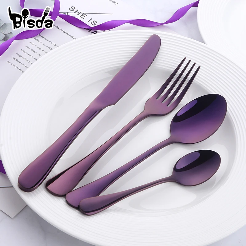 Набор золотых столовых приборов из нержавеющей стали 18/8 4 шт.|blue dinner sets|gold cutlery setset