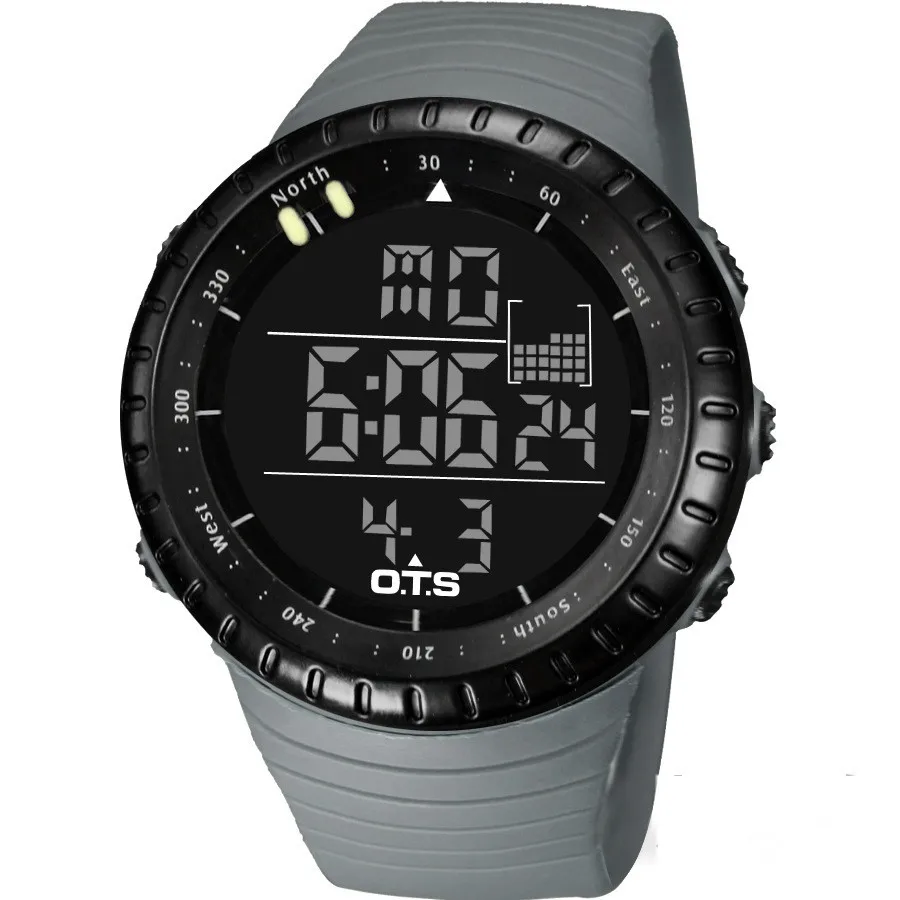 OTS цифровые часы мужские спортивные часы 50 м водонепроницаемые часы с большим циферблатом светодиодный часы для улицы военные светящиеся наручные часы - Цвет: Gray
