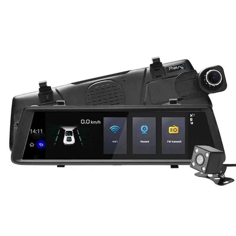 

Phisung V6 Car DVR 10in Touch Remote Monitor Rear View Mirror with DVR Camera Android Dual Lens 1080P WIFI Dash Cam