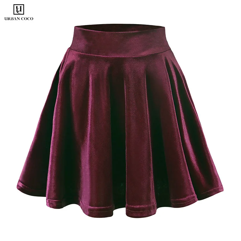 

Urban CoCo Women's Vintage Velvet Stretchy Mini Flared Skater Skirt