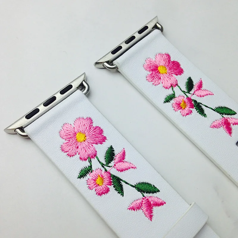 Luxury Men Women Apple Watch Band Flower Leather Watchs Strap