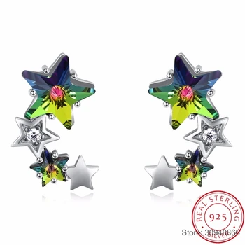 

SMTCAT 925 Sterling Silver Crystal from Dazzling Stackable Star Stud Earring for Women Authentic Silver Jewelry Bijoux