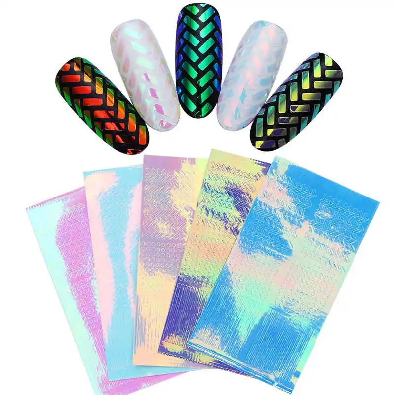 

Holographic Laser 3D Nail Stencil Sticker Hollow Ultra-thin Adhesive Nail Vinyl Heart Star DIY Manicure Nail Art Decal