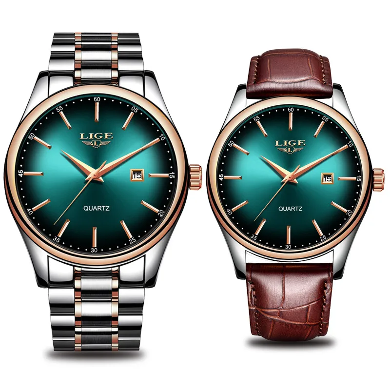

LIGE Top Brand Fashion Lovers Women Men Quartz Watches Set Casual Business Couple Male Wristwatches Set Clock Montre Homme+Box