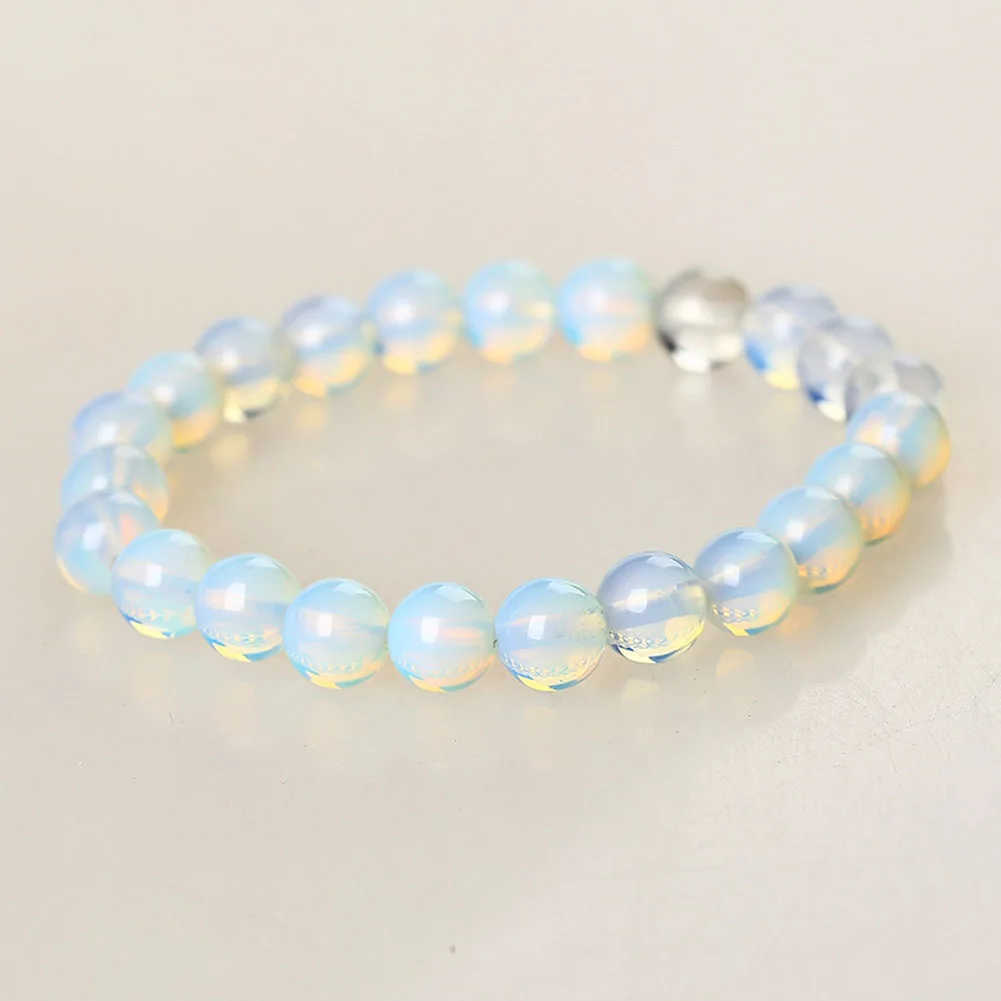

New 8mm Round Crystal Moonstone Natural Stone Stretched Beaded Bracelet for Women