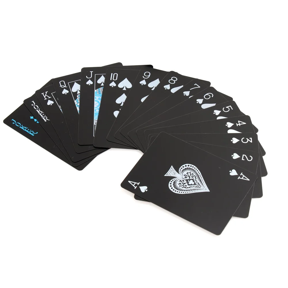 Goedkoop 55 Stuks deck Zwart PVC Card Speelkaarten Poker Waterdicht Poken Klassieke Goocheltrucs Props Familie Party Game