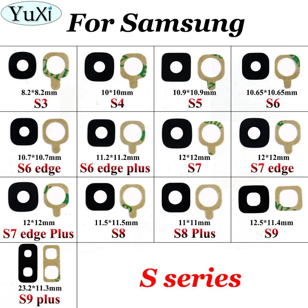 

YuXi Back Rear Camera Glass Lens with Sticker Glue for Galaxy S3 S4 S5 S6 edge + S7 edge S8 S9 plus Replacement Part + Adhesive