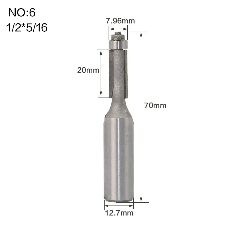 1pcs 1/4" 1/2" Shank Flush Trim Router Bits for wood Trimming Cutters with bearing woodworking tool endmill milling cutter - Длина режущей кромки: NO6