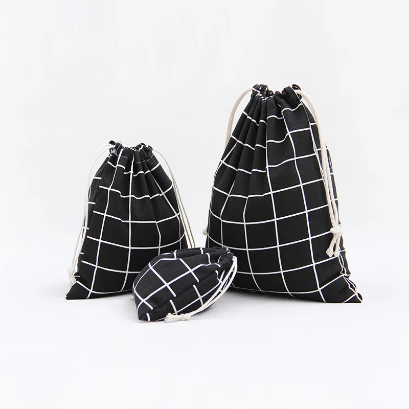 1pcs font b Men b font Black Plaids Pattern Drawstring Cotton Linen Travel font b Shaver