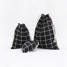 1pcs Men Black Plaids Pattern Drawstring Cotton Linen Travel Shaver Sunglass Storage Bag Underwear Organizer Coins Bags 49083
