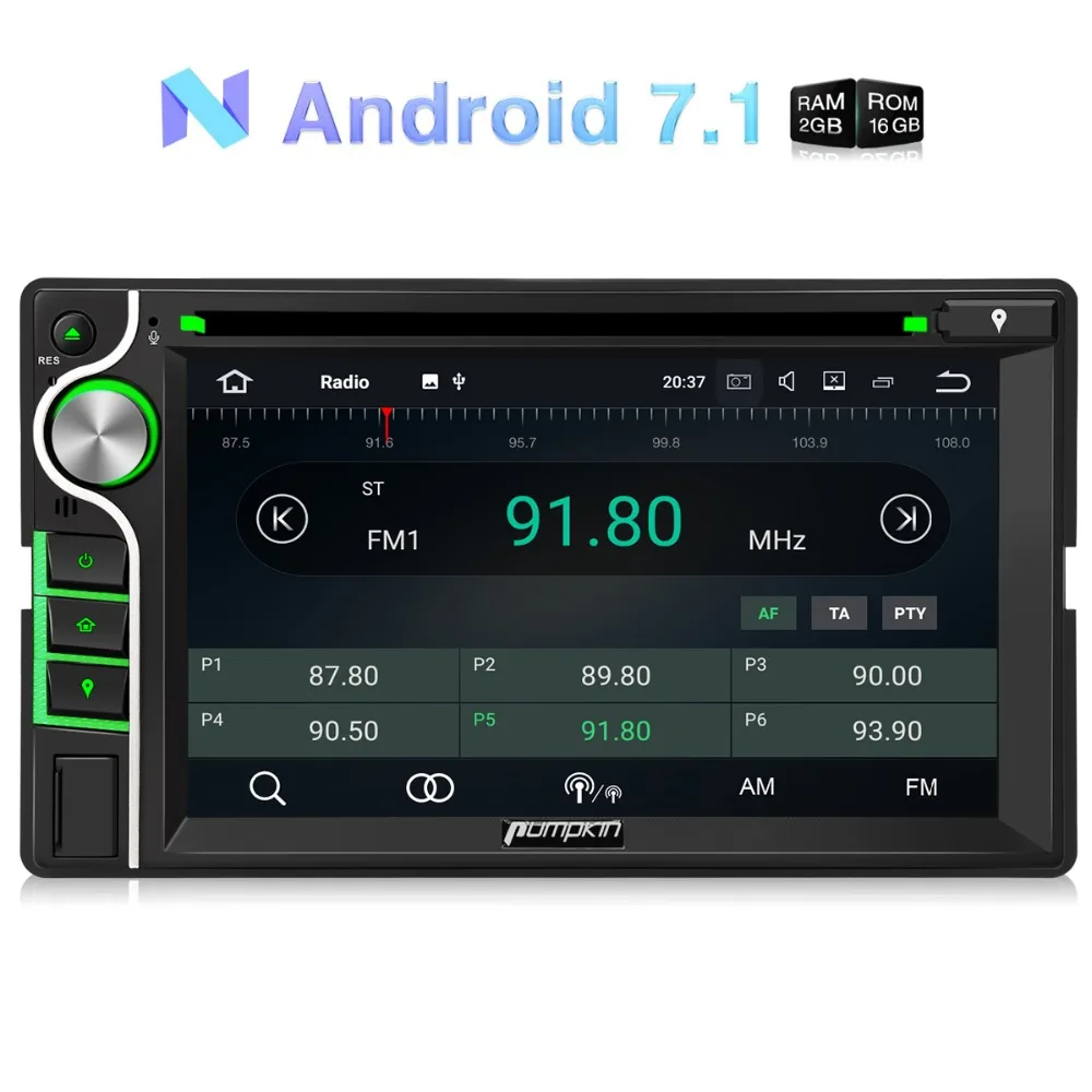 

Pumpkin 2 Din 6.2''Android 7.1 Universal 2G+16G Quad-core Car Stereo Audio DVD Player GPS Navigation Wifi OBD2 Radio Headunit