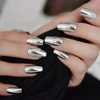 Square Top Fake Nails Medium Flat Classical Silver Mirror False Nails Quality Manicure Tips with Adhesive Sticker 24 ► Photo 1/6