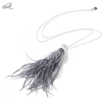 Badu Sweater Chain Necklace Long Pendant Gray Ostrich Feather Winter Jewelry Party Necklaces Christmas Fashion Gift Badu Sweater Chain Necklace Long Pendant Gray Ostrich Feather Winter Jewelry Party Necklaces Christmas Fashion Gift
