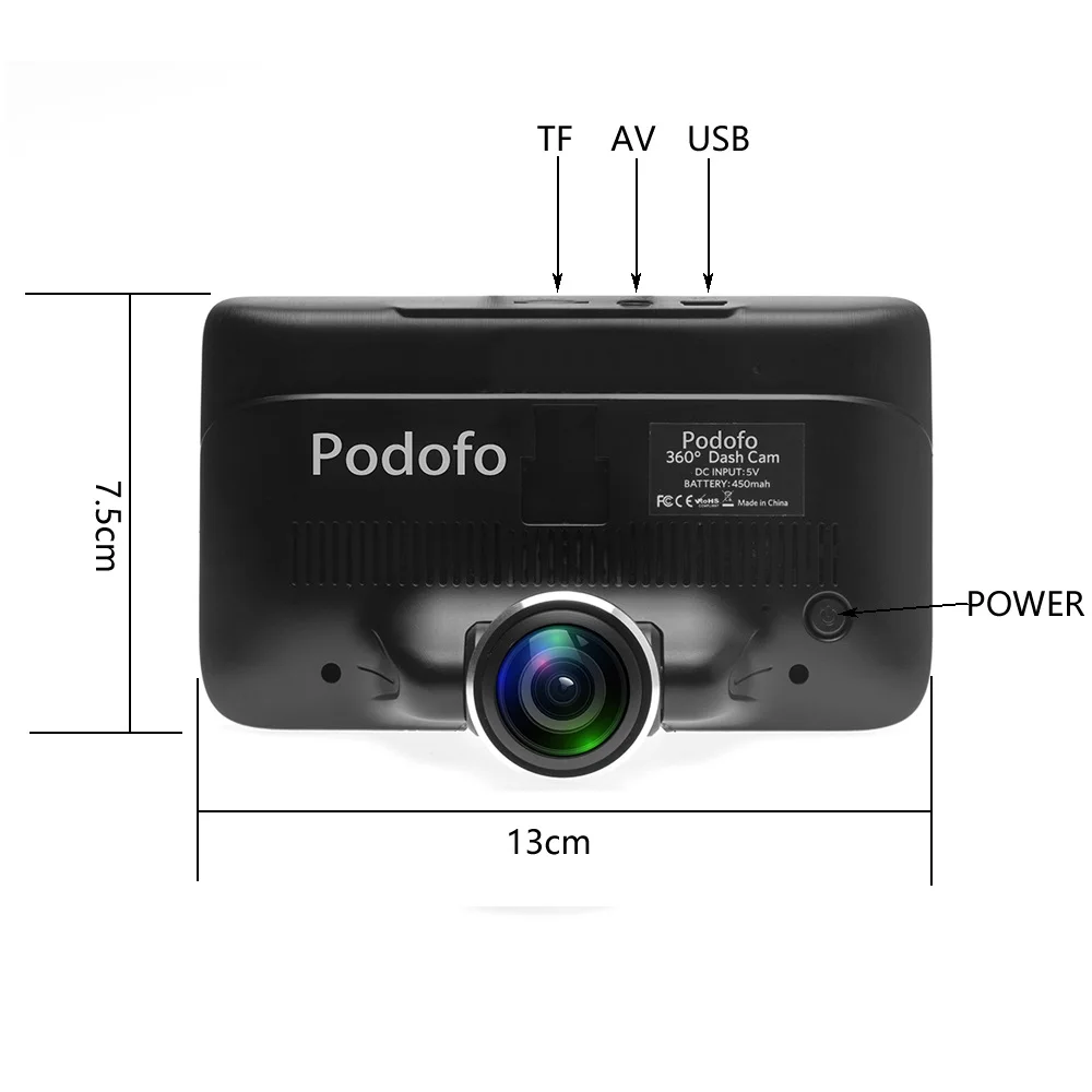 Podofo 4 дюйма FHD 360 градусов ips Автомобильный видеорегистратор с сенсорным экраном камера с двумя объективами видеорегистратор заднего вида Рыбий глаз объектив ночного видения