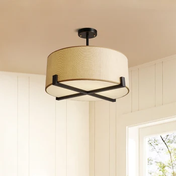 

Chinese Style Round Lampshade Ceiling Light China Wind Led Living Room Bedroom Ceiling Lamp Iron Small Bedroom Lighting Fixtures