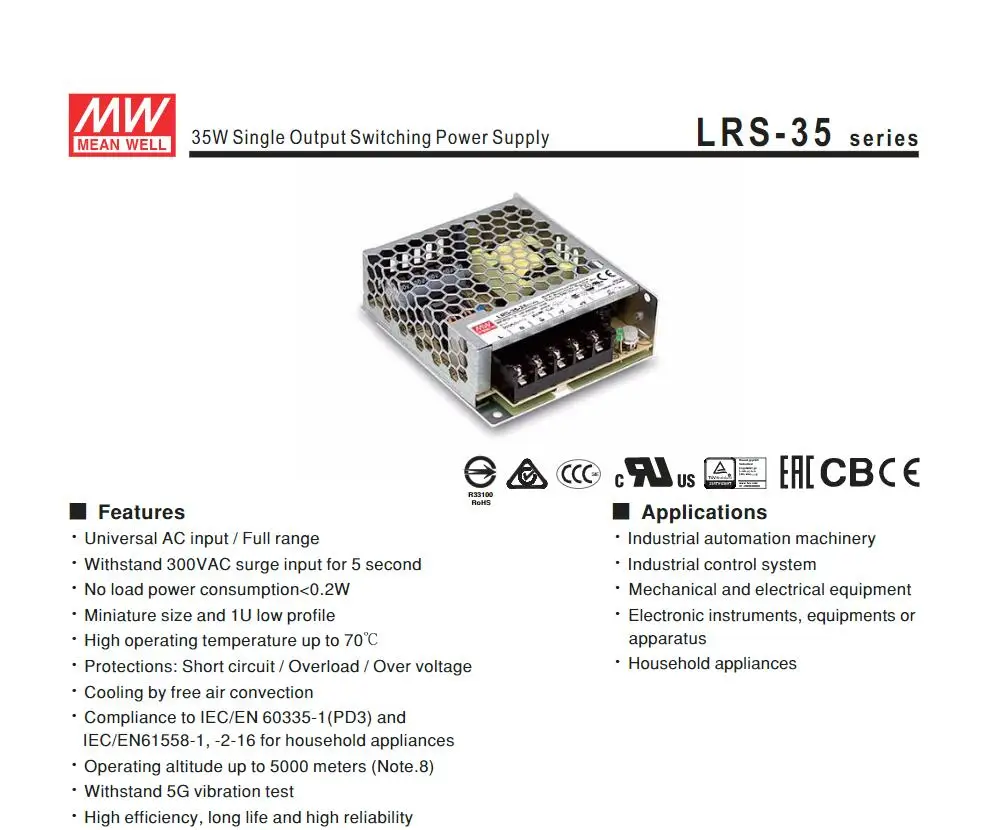 Meanwell 35W Single Output Switching Power Supply LRS-35.6