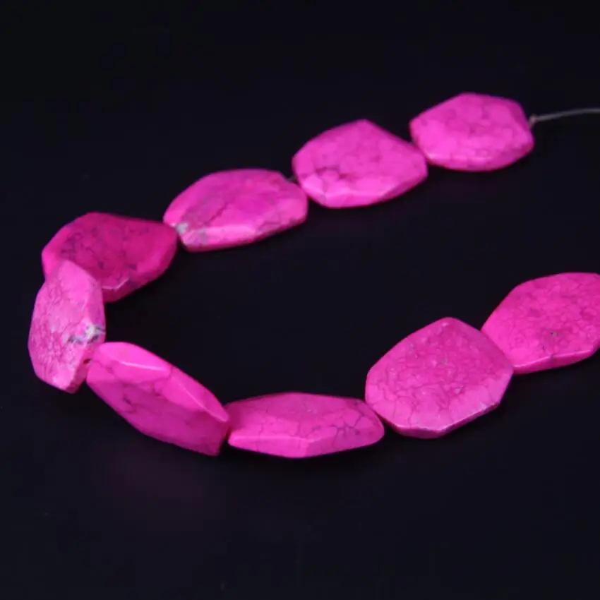 11-13pcs/strand Fushcia Turquoises Faceted Howlite Slab Bead Pendant,Cut Magnesite Stone Slice Nugget Loose Beads Jewelry Making