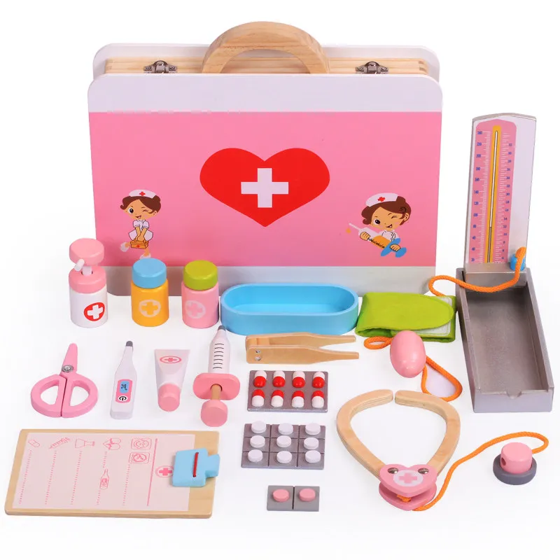 Деревянные игрушки, детские забавные игрушки, игровые наборы доктора, симуляция, медицинская коробка, Pretent Doctor Toys, стетоскоп, инъекции, подарки для детей