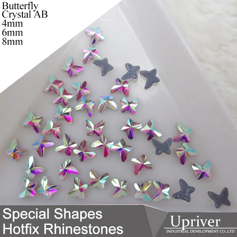 Upriver 4mm 6mm 8mm High Quality Special Shape Crystal Clear AB Hotfix Rhinestones Iron On Butterfly | Дом и сад