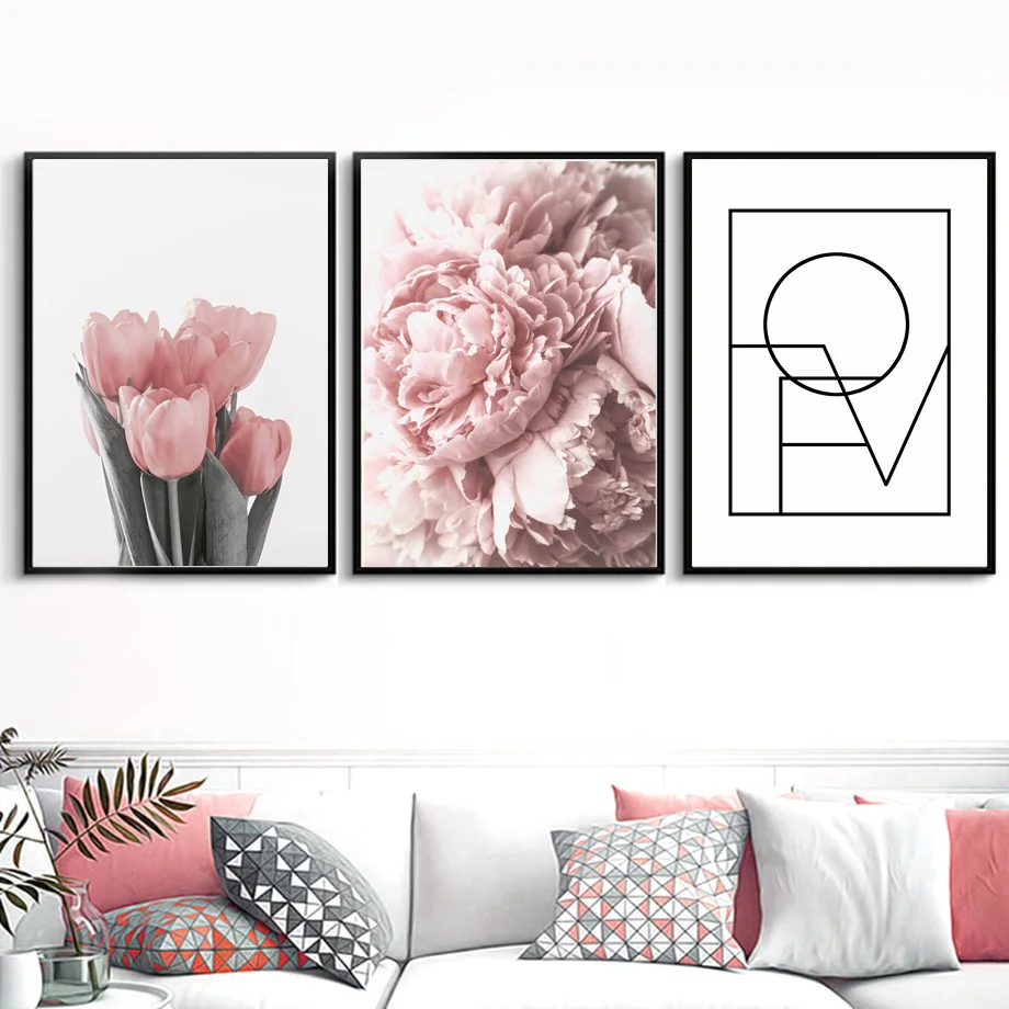 Pink Peony Tulips Rose Flower Wall Art Canvas Painting Nordic Minimalism Posters And Prints Pictures For Living Room Decor | Дом и сад