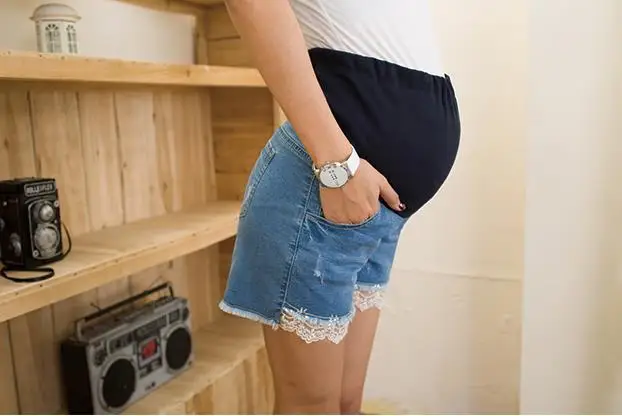 Шорты для беременных, джинсы для беременных, джинсовые штаны, летние резинка на талии, регулируемые джинсы, короткие для беременности, живота, B0140 - Цвет: light  blue