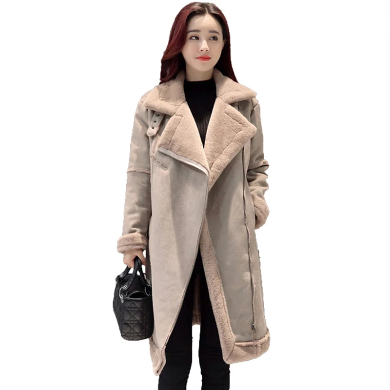 Зимняя женская шерстяная хлопковая Меховая куртка, Женская куртка с отложным воротником размера плюс, супер теплое плотное пальто, длинная верхняя одежда из овечьей шерсти, куртки QH1073