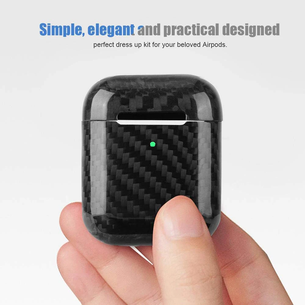 

Real Carbon Fiber Case Headset Accessories Set Compatible for Airpods 2 Ultralight Sturdy Shockproof Portable Protective Cover
