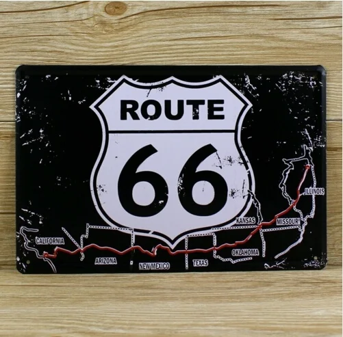 

Route 66 Metal Tin Signs Retro Decoration House Bar Vintage Metal Plaque Poster Decor 20x30cm