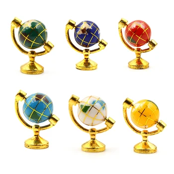 

1PC Miniature Turnable Globe With Golden Stand Rolling Globe Dollhouse 1:12 Scale Living Room Furniture Toys Accessories