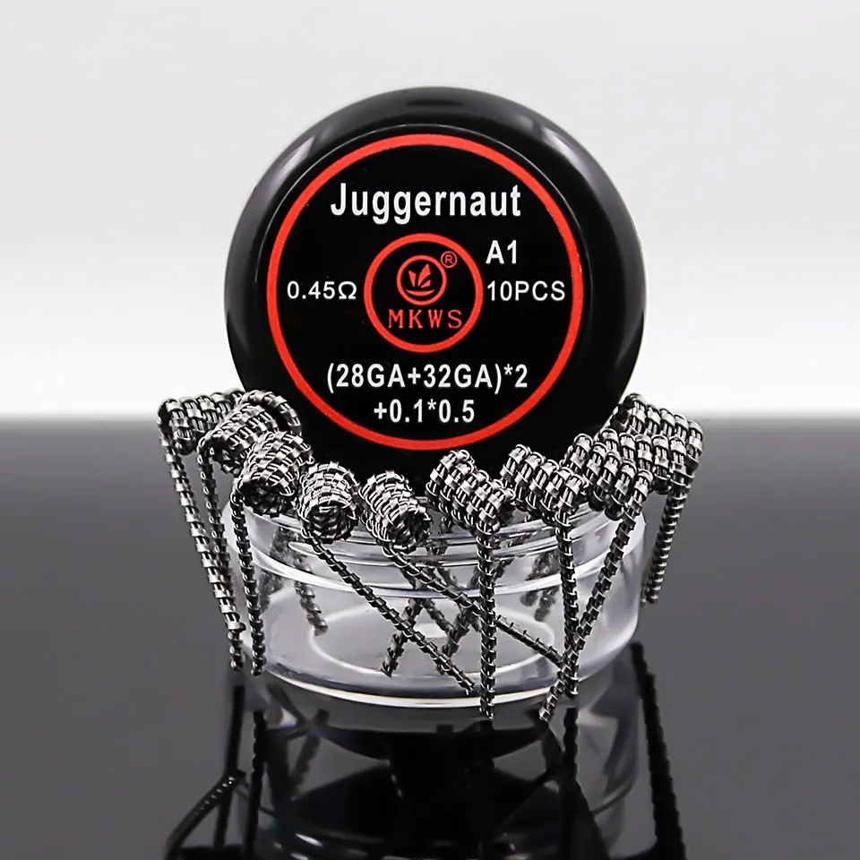 10 шт. MKWS Juggernaut A1 SS316L готовые катушки 28GA+ 32GA 0.45ohm 0.3ohm готовые провода катушки для RDA RBA RTA vape танк распылитель