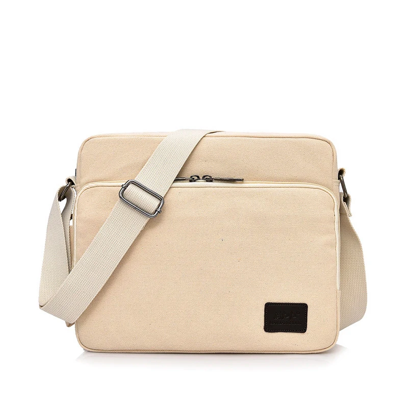 Брезентовая многофункциональная мужская сумка-мессенджер на плечо, одноцветная сумка-портфель, чемодан с карманом для карт для мужчин и женщин, Офисная уличная дорожная сумка - Цвет: White