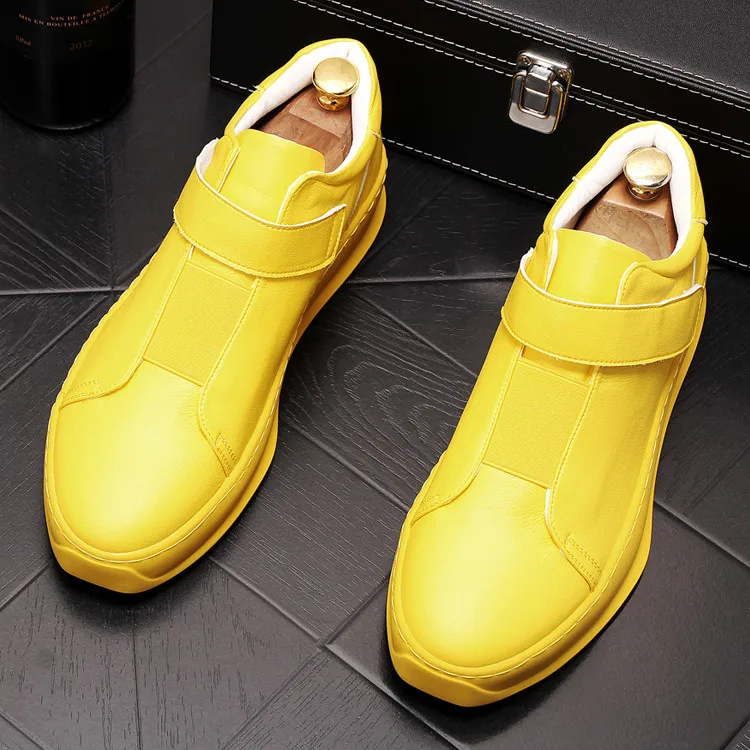 Новое поступление; роскошная мужская повседневная обувь на платформе; цвет желтый, белый; модная мужская обувь для отдыха с круглым носком на липучке; zapatos hombre