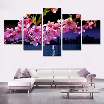 

5 Pieces Canvas Printed Painting Gold Orchid Modular Pictures Decoration for Living Room No Framed