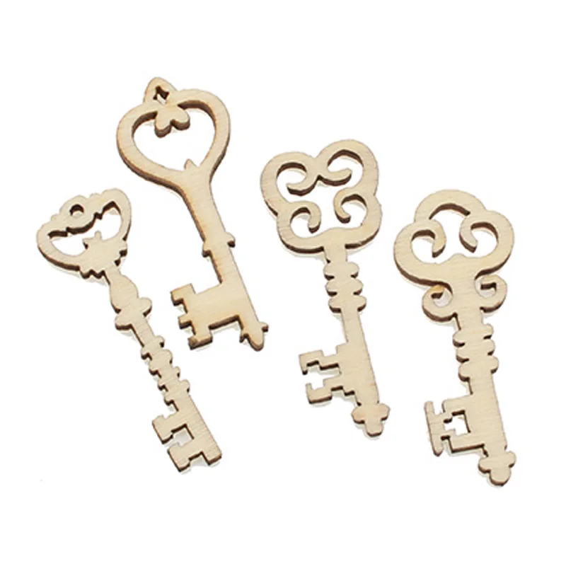 100Pcs 39x13mm Woody Key Embellishments MDF Unfinished Wood Scrapbooking For Craft Decoration Diy