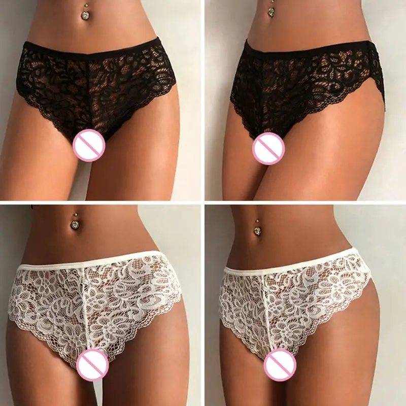

Womens Mid Rise Erotic Sheer Underwear Full Floral Lace G-String Seamless Scalloped Trim Solid Color High Cut Lingerie Briefs