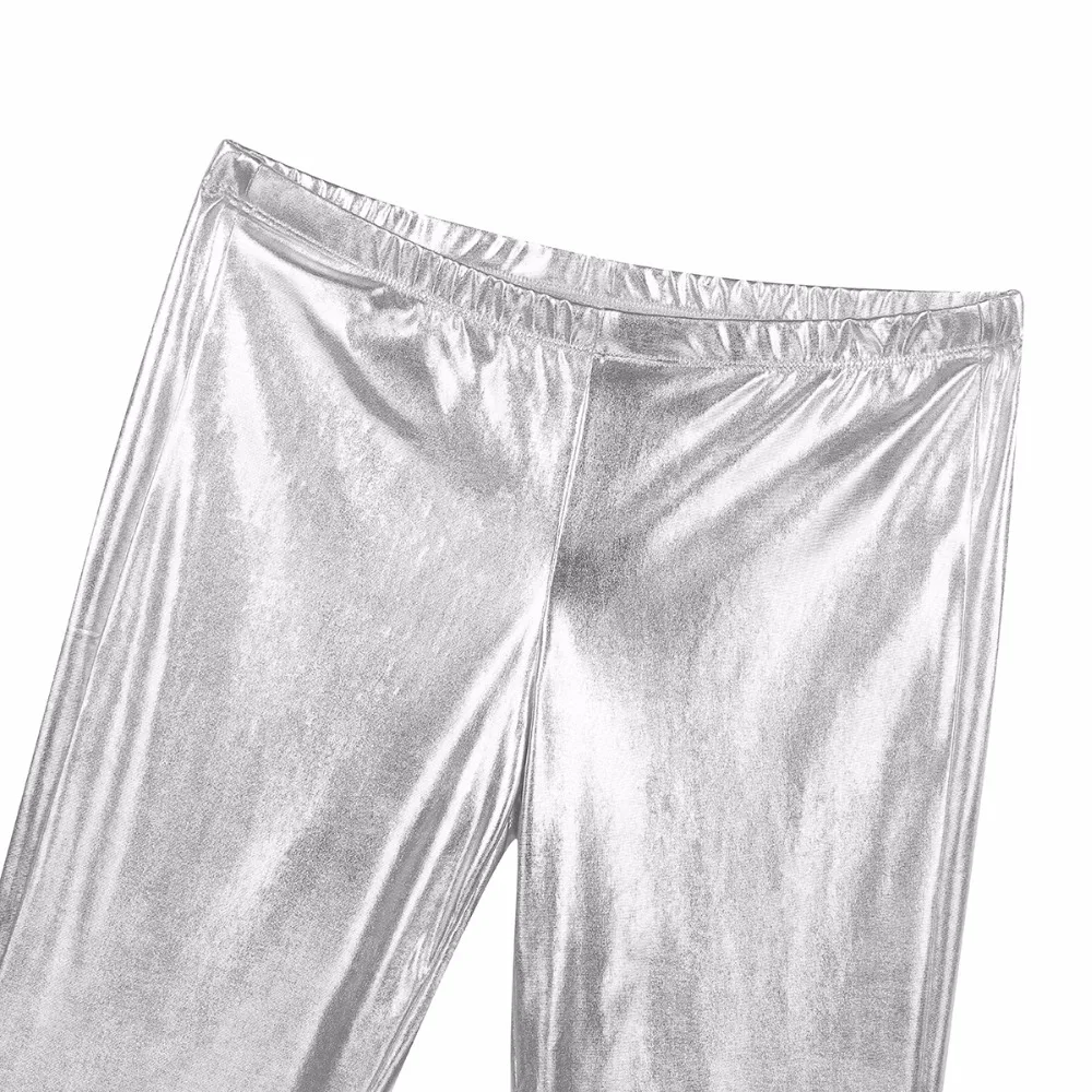 Adult Mens Fashion Shiny Metallic Holographic Pants with Bell Bottom Flared Disco Long Pants Dude Costume Trousers