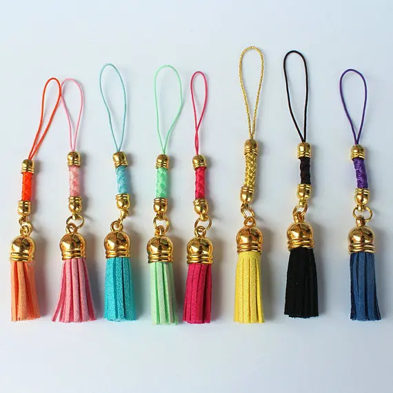 

8pcs Faux tassels Cell Phone Straps,Accessories,Lucky Suede Leather Tassel Cell Phone Straps DIY Charms Car Handbag Pendant gift