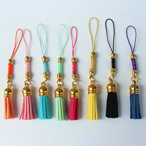 New 10Pcs Faux Suede Leather Tassel Pendant Keychain Cellphone Straps DIY Gift