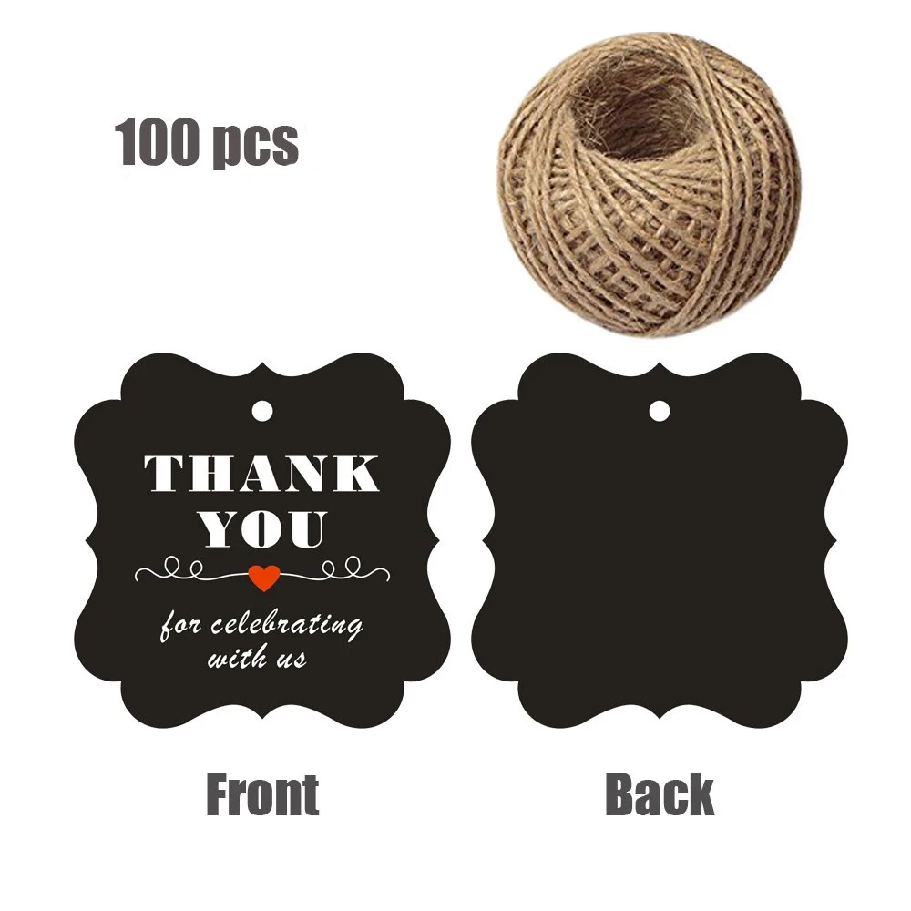 

Thank You Tag 100 PCS Fancy Frame Gift Tags Kraft Paper Tags with Jute Twine Thank You Cards Pre-Printed Thank You for Celebrati