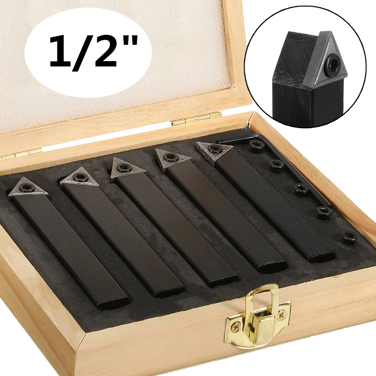 

5Pcs 1/2'' Indexable for Metal Lathe Use Practical Convenient Carbide Insert Turning Tool Bit Lathe Set C6 Chipbreaker Black