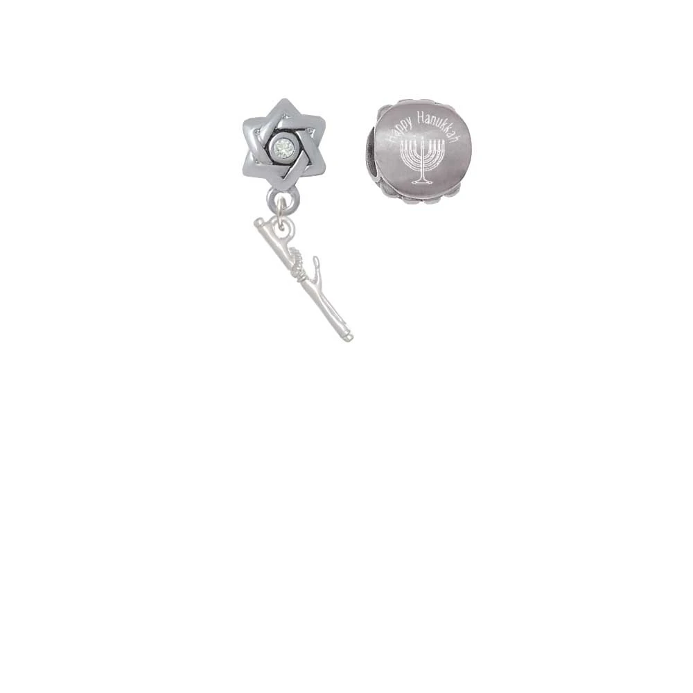 Silvertone 3-D Hair Curling Iron Happy Hanukkah Charm Beads (Set of 2)