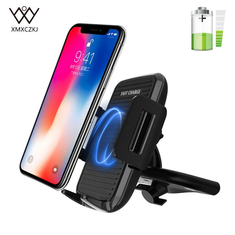 

XMXCZKJ Qi Car Mount Wireless Fast Charger Phone Holder For iphone Samsung S8 Car CD Slot GPS Mobile Charging Stand Car Holder