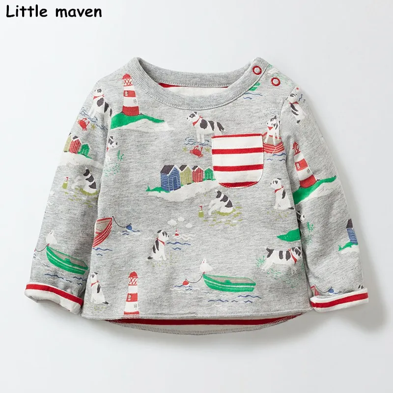 

Little maven children brand baby girl clothes 2017 spring new girls cotton long sleeve O-neck house and dog print t shirt 50890